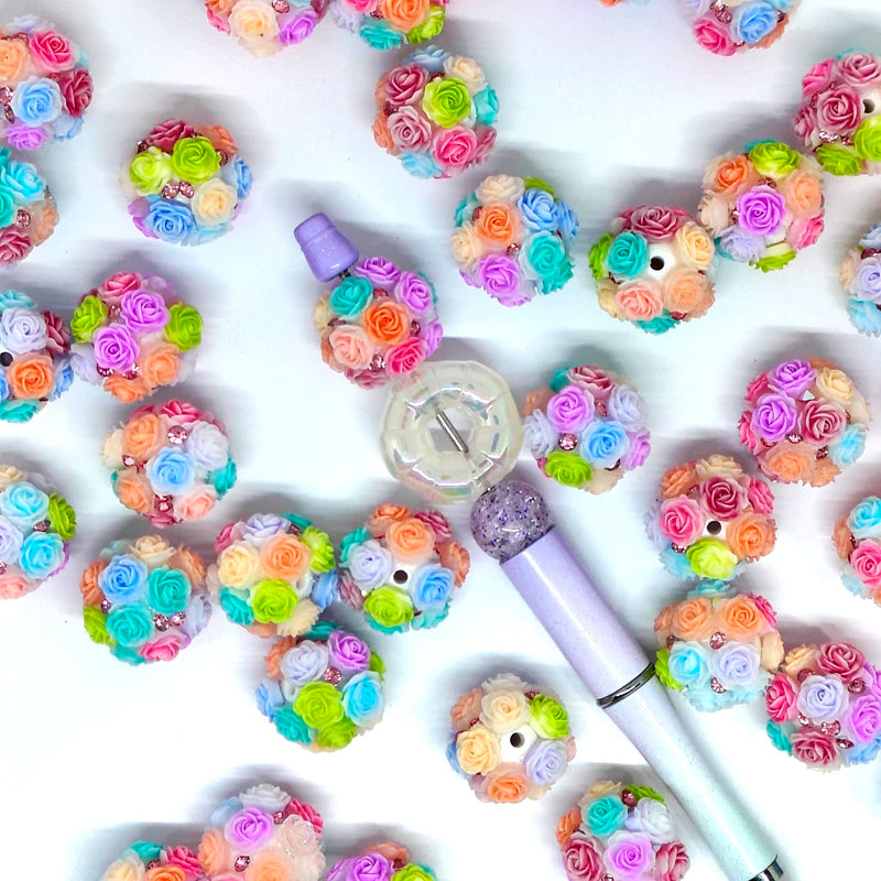 4pcs 20mm Straight Hole Flower Ball beads Rose Color for Pen DIY Jewelry Accessories