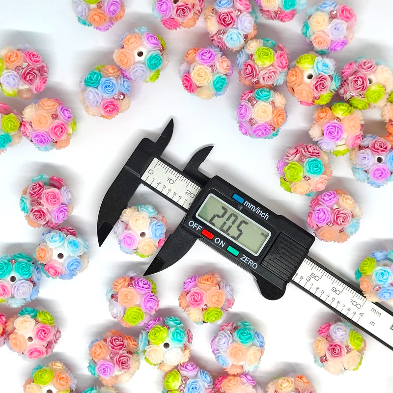 25pcs 20mm Straight Hole Flower Ball beads Rose Color for Pen DIY Jewelry Accessories