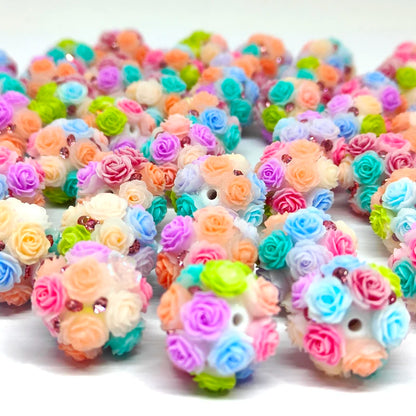 25pcs 20mm Straight Hole Flower Ball beads Rose Color for Pen DIY Jewelry Accessories