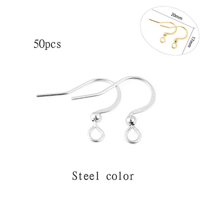 50-100pcs/lot Stainless Steel Earring Hooks Findings Earrings Clasps Ear WireEar Fittings For DIY Jewelry Making Accessories