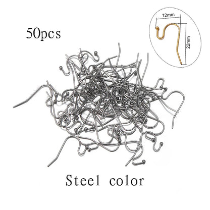 50-100pcs/lot Stainless Steel Earring Hooks Findings Earrings Clasps Ear WireEar Fittings For DIY Jewelry Making Accessories