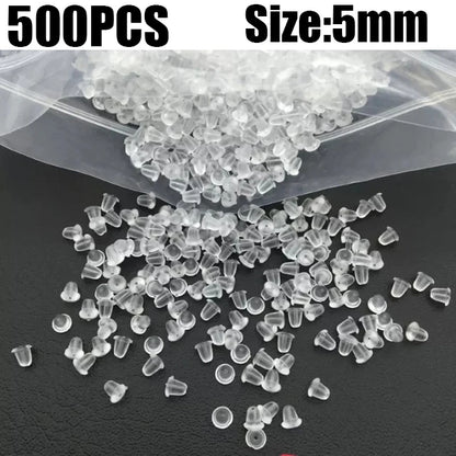 500pcs Ear Plug Box Clear Silicone Rubber Alloy Earring Clasp Earrings Accessories Kit DIY Jewelry Making Ears Hook Findings