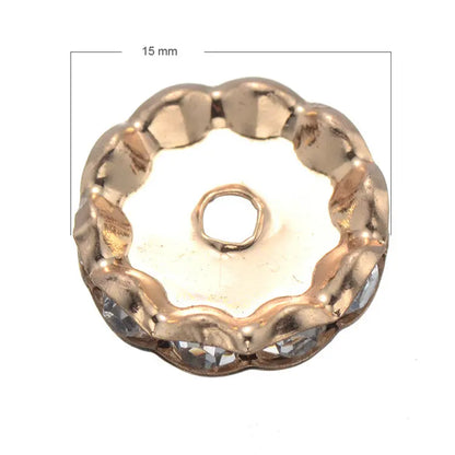 50PCS 15mm Cz Rhinestone Small Hole Round Spacers For Handmade Beading Jewelry Making