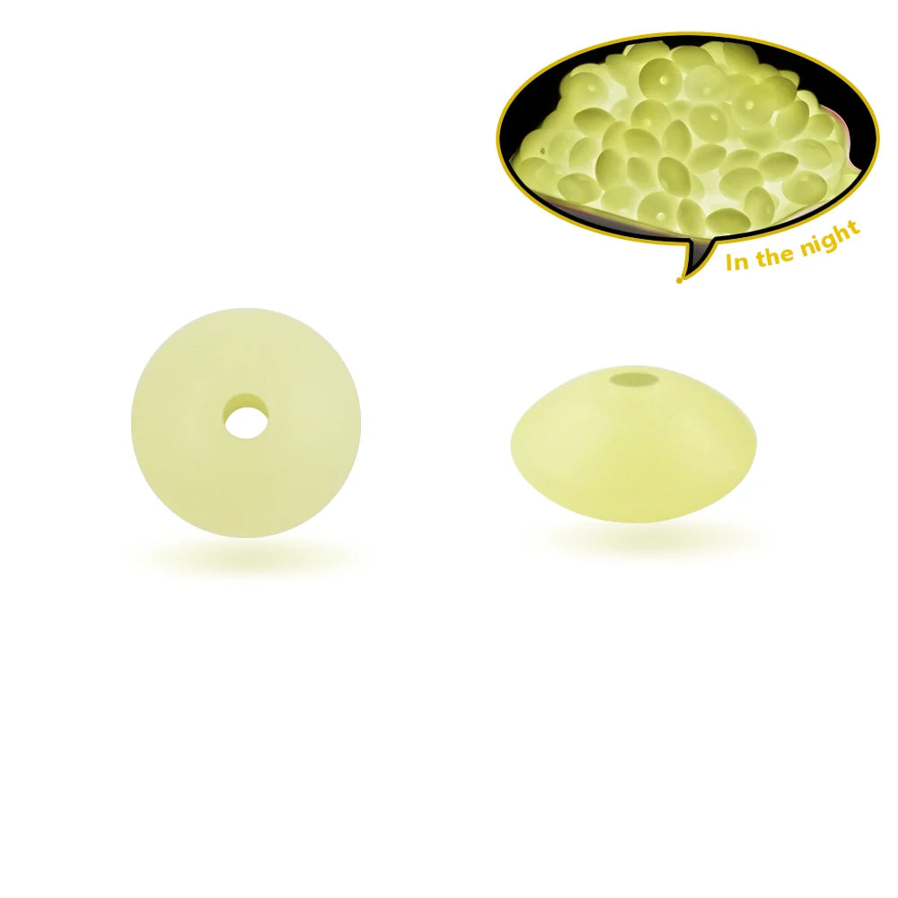 50Pcs 12MM Luminous Silicone Lentil Beads Glow In The Dark Loose Spacer Bead DIY Bracelet Necklace For Jewelry Making