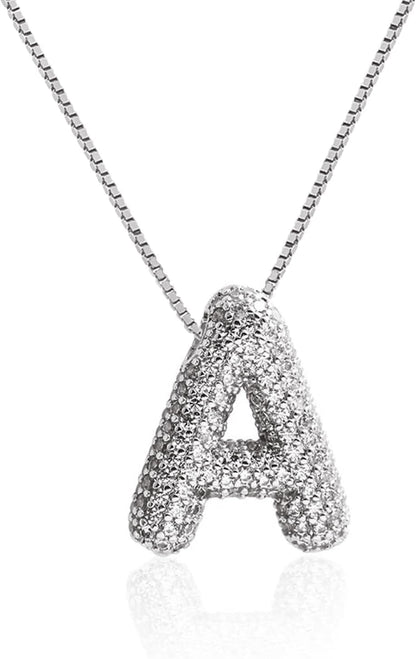 Bubble Letter Necklace Balloon Initial Necklaces for Women Dainty Alphabet Pendant 14K Gold Plated Puffy Name Personalized Jewelry