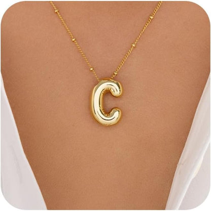 Bubble Letter Necklace Gold for Women,14K Gold Plated Bubble initial Necklace Layered Gold Initial Necklaces for Women Trendy Dainty Chunky Charm Name Necklace Gold Jewelry Set Gifts for her