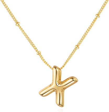 Bubble Letter Necklace Balloon Initial Necklaces for Women Dainty Alphabet Pendant 14K Gold Plated Puffy Name Personalized Jewelry