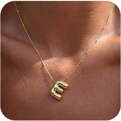 Bubble Letter Necklace Gold for Women,14K Gold Plated Bubble initial Necklace Layered Gold Initial Necklaces for Women Trendy Dainty Chunky Charm Name Necklace Gold Jewelry Set Gifts for her
