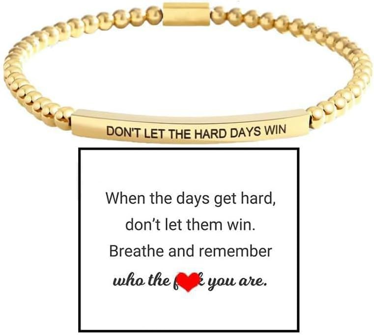 Dont Let The Hard Days Win Bracelet Inspire Beaded Bracelet Stainless Steel Tube Engraved Inspirational Bracelet for Women Men Inspirational Jewelry Gifts