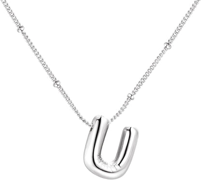Bubble Letter Necklace Balloon Initial Necklaces for Women Dainty Alphabet Pendant 14K Gold Plated Puffy Name Personalized Jewelry