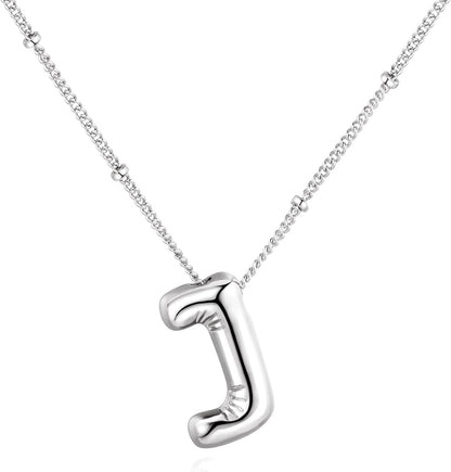 Bubble Letter Necklace Balloon Initial Necklaces for Women Dainty Alphabet Pendant 14K Gold Plated Puffy Name Personalized Jewelry