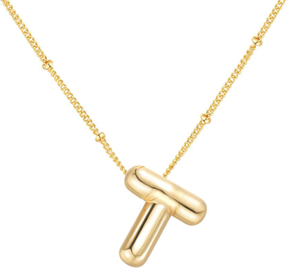 Bubble Letter Necklace Balloon Initial Necklaces for Women Dainty Alphabet Pendant 14K Gold Plated Puffy Name Personalized Jewelry