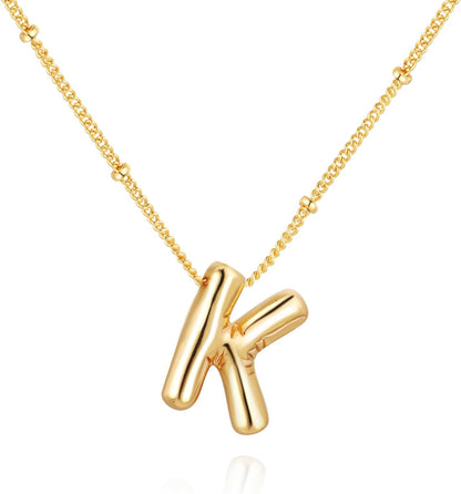 Bubble Letter Necklace Balloon Initial Necklaces for Women Dainty Alphabet Pendant 14K Gold Plated Puffy Name Personalized Jewelry