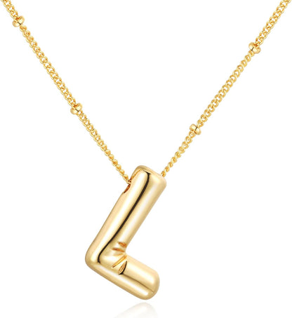 Bubble Letter Necklace Balloon Initial Necklaces for Women Dainty Alphabet Pendant 14K Gold Plated Puffy Name Personalized Jewelry
