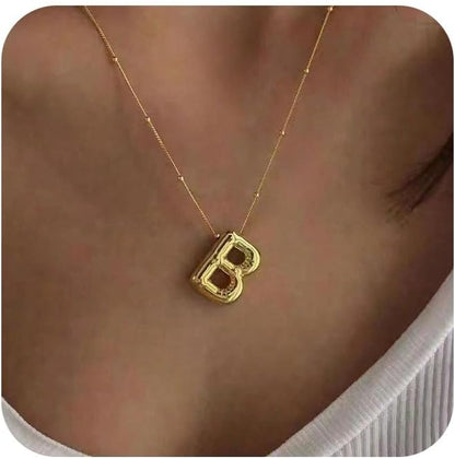 Bubble Letter Necklace Gold for Women,14K Gold Plated Bubble initial Necklace Layered Gold Initial Necklaces for Women Trendy Dainty Chunky Charm Name Necklace Gold Jewelry Set Gifts for her
