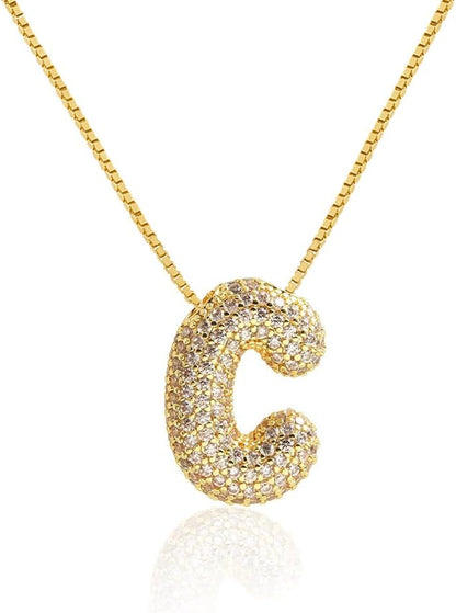 Bubble Letter Necklace Balloon Initial Necklaces for Women Dainty Alphabet Pendant 14K Gold Plated Puffy Name Personalized Jewelry