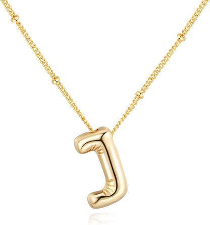 Bubble Letter Necklace Balloon Initial Necklaces for Women Dainty Alphabet Pendant 14K Gold Plated Puffy Name Personalized Jewelry