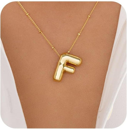 Bubble Letter Necklace Gold for Women,14K Gold Plated Bubble initial Necklace Layered Gold Initial Necklaces for Women Trendy Dainty Chunky Charm Name Necklace Gold Jewelry Set Gifts for her