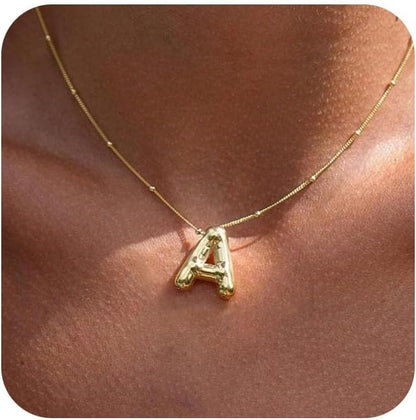 Bubble Letter Necklace Gold for Women,14K Gold Plated Bubble initial Necklace Layered Gold Initial Necklaces for Women Trendy Dainty Chunky Charm Name Necklace Gold Jewelry Set Gifts for her