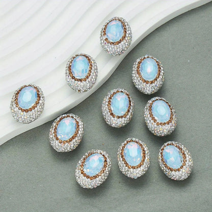 20pcs Oval Glass Rhinestonecrystal Opal Beads Polymer Clay Beads,for Jewelry Making DIY Phone Chain Bead Pen Decorate Accessories