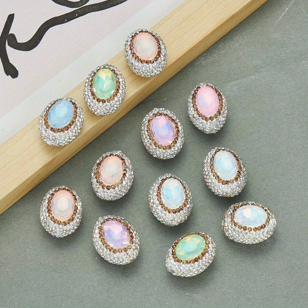 20pcs Oval Glass Rhinestonecrystal Opal Beads Polymer Clay Beads,for Jewelry Making DIY Phone Chain Bead Pen Decorate Accessories