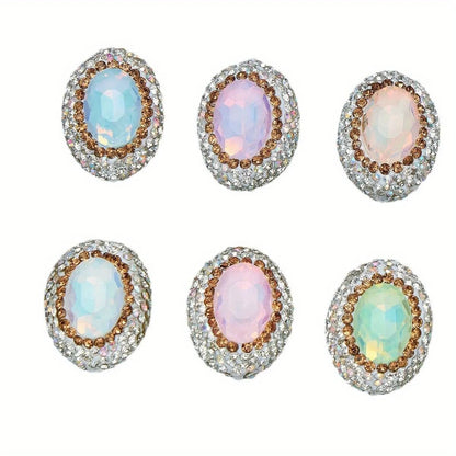 20pcs Oval Glass Rhinestonecrystal Opal Beads Polymer Clay Beads,for Jewelry Making DIY Phone Chain Bead Pen Decorate Accessories