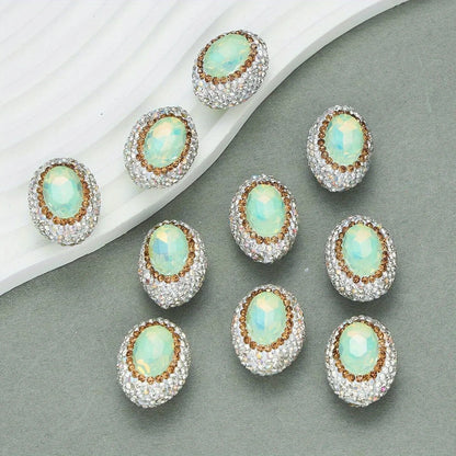 20pcs Oval Glass Rhinestonecrystal Opal Beads Polymer Clay Beads,for Jewelry Making DIY Phone Chain Bead Pen Decorate Accessories