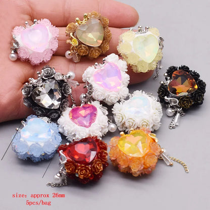 5pcs/bag Handmade Butterfly Round Flower Ball Heart Beads for Jewelry Making DIY Phone Chain Bead Pen Accessories