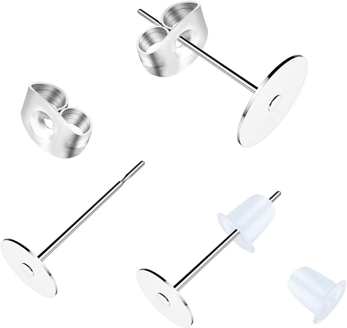 500Pcs Earring Posts Stainless Steel, Hypoallergenic Flat Pad Earring Studs