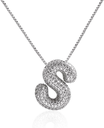 Bubble Letter Necklace Balloon Initial Necklaces for Women Dainty Alphabet Pendant 14K Gold Plated Puffy Name Personalized Jewelry
