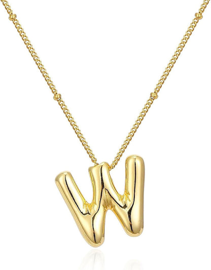 Bubble Letter Necklace Gold for Women,14K Gold Plated Bubble initial Necklace Layered Gold Initial Necklaces for Women Trendy Dainty Chunky Charm Name Necklace Gold Jewelry Set Gifts for her