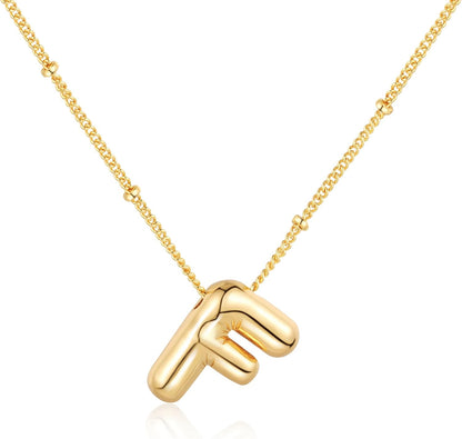 Bubble Letter Necklace Balloon Initial Necklaces for Women Dainty Alphabet Pendant 14K Gold Plated Puffy Name Personalized Jewelry