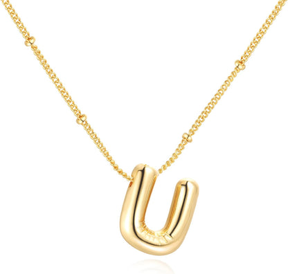 Bubble Letter Necklace Balloon Initial Necklaces for Women Dainty Alphabet Pendant 14K Gold Plated Puffy Name Personalized Jewelry