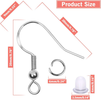 600Pcs Earring Making Kit with Hypoallergenic Hooks, Jump Rings, & Rubber Backs (Silver)