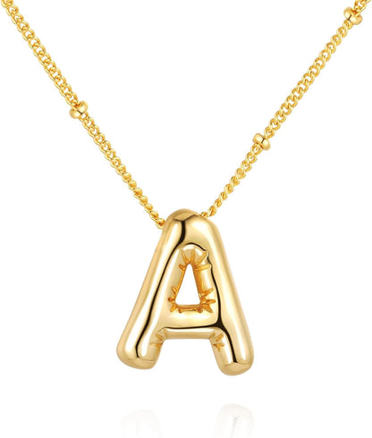 Bubble Letter Necklace Balloon Initial Necklaces for Women Dainty Alphabet Pendant 14K Gold Plated Puffy Name Personalized Jewelry