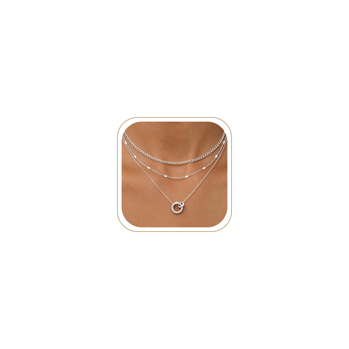 WomenGifts Layered Gold Necklaces for Women, 14K Gold Sterling Silver Plated Dainty Pendant Necklace Set Non Tarnish, Chunky Stackable Cuban Chain Choker, Trendy Birthstone Vacation Jewelry Gift