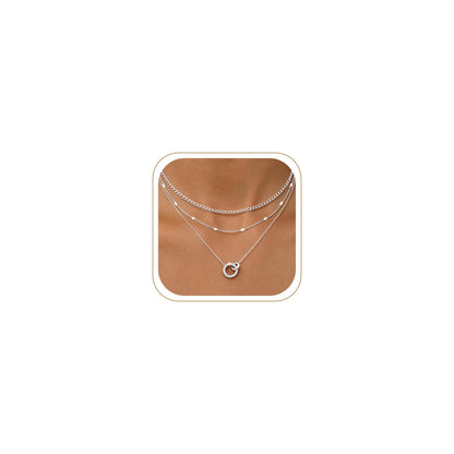 WomenGifts Layered Gold Necklaces for Women, 14K Gold Sterling Silver Plated Dainty Pendant Necklace Set Non Tarnish, Chunky Stackable Cuban Chain Choker, Trendy Birthstone Vacation Jewelry Gift