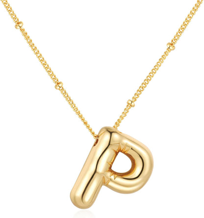 Bubble Letter Necklace Balloon Initial Necklaces for Women Dainty Alphabet Pendant 14K Gold Plated Puffy Name Personalized Jewelry