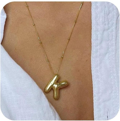 Bubble Letter Necklace Gold for Women,14K Gold Plated Bubble initial Necklace Layered Gold Initial Necklaces for Women Trendy Dainty Chunky Charm Name Necklace Gold Jewelry Set Gifts for her