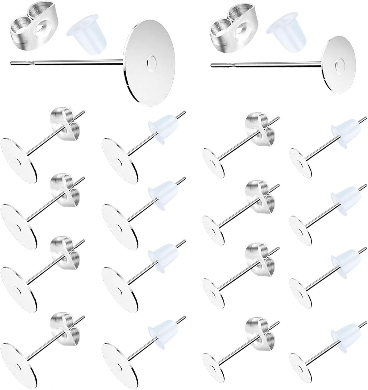 500Pcs Earring Posts Stainless Steel, Hypoallergenic Flat Pad Earring Studs