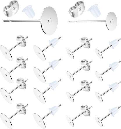 500Pcs Earring Posts Stainless Steel, Hypoallergenic Flat Pad Earring Studs