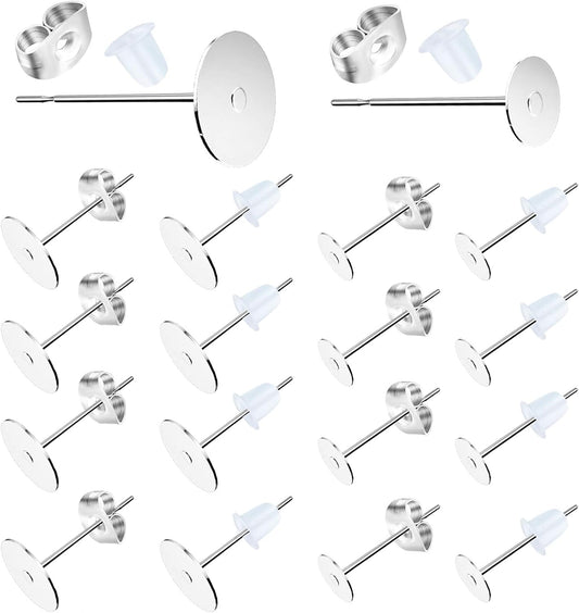 500Pcs Earring Posts Stainless Steel, Hypoallergenic Flat Pad Earring Studs
