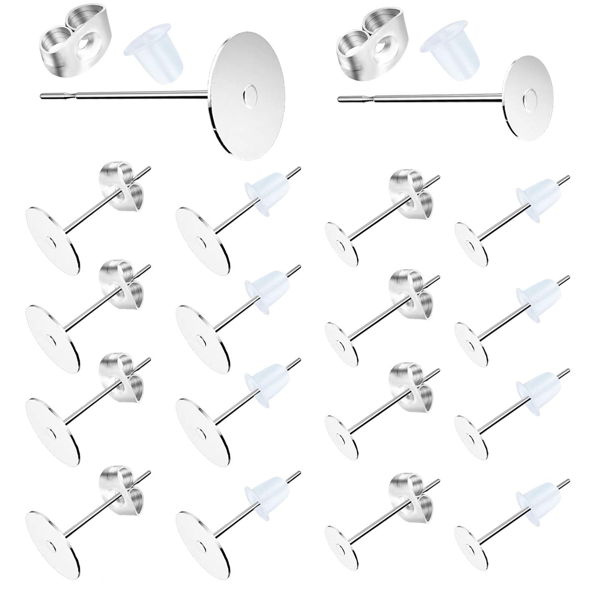 500Pcs Earring Posts Stainless Steel, Hypoallergenic Flat Pad Earring Studs