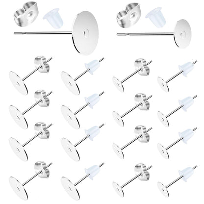500Pcs Earring Posts Stainless Steel, Hypoallergenic Flat Pad Earring Studs