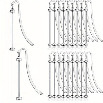 20pcs Beadable Bookmarks DIY Metal Blank Bar Bookmark Silvery for Beads Modern Beaded Bookmark Craft Jewelry Pendant Charm Gift for Book Lovers Office Supplies