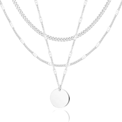 WomenGifts Layered Gold Necklaces for Women, 14K Gold Sterling Silver Plated Dainty Pendant Necklace Set Non Tarnish, Chunky Stackable Cuban Chain Choker, Trendy Birthstone Vacation Jewelry Gift