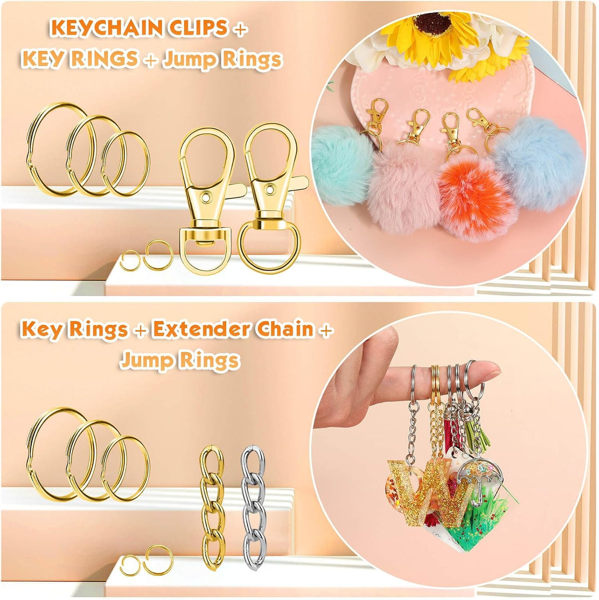 Keychain Making Kit, Keychain Craft Supplies Including Key Chain Hooks, Lobster Clasps, Key Rings and Jump Rings for Key Chain Making and Jewelry Making