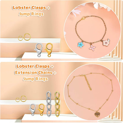 Keychain Making Kit, Keychain Craft Supplies Including Key Chain Hooks, Lobster Clasps, Key Rings and Jump Rings for Key Chain Making and Jewelry Making