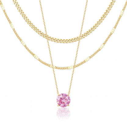 WomenGifts Layered Gold Necklaces for Women, 14K Gold Sterling Silver Plated Dainty Pendant Necklace Set Non Tarnish, Chunky Stackable Cuban Chain Choker, Trendy Birthstone Vacation Jewelry Gift