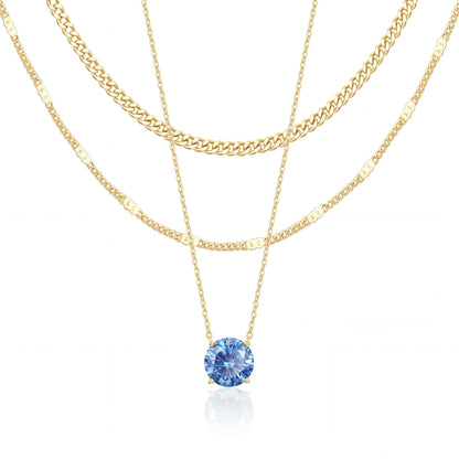 WomenGifts Layered Gold Necklaces for Women, 14K Gold Sterling Silver Plated Dainty Pendant Necklace Set Non Tarnish, Chunky Stackable Cuban Chain Choker, Trendy Birthstone Vacation Jewelry Gift